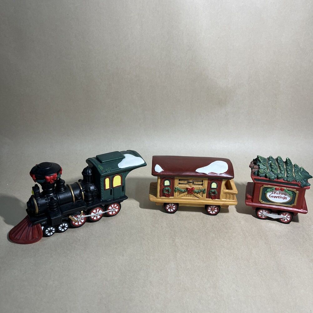 VTG O’ Well 1990s HOLIDAY TIME Train Set, Christmas Collectible Porcelain 3 PC